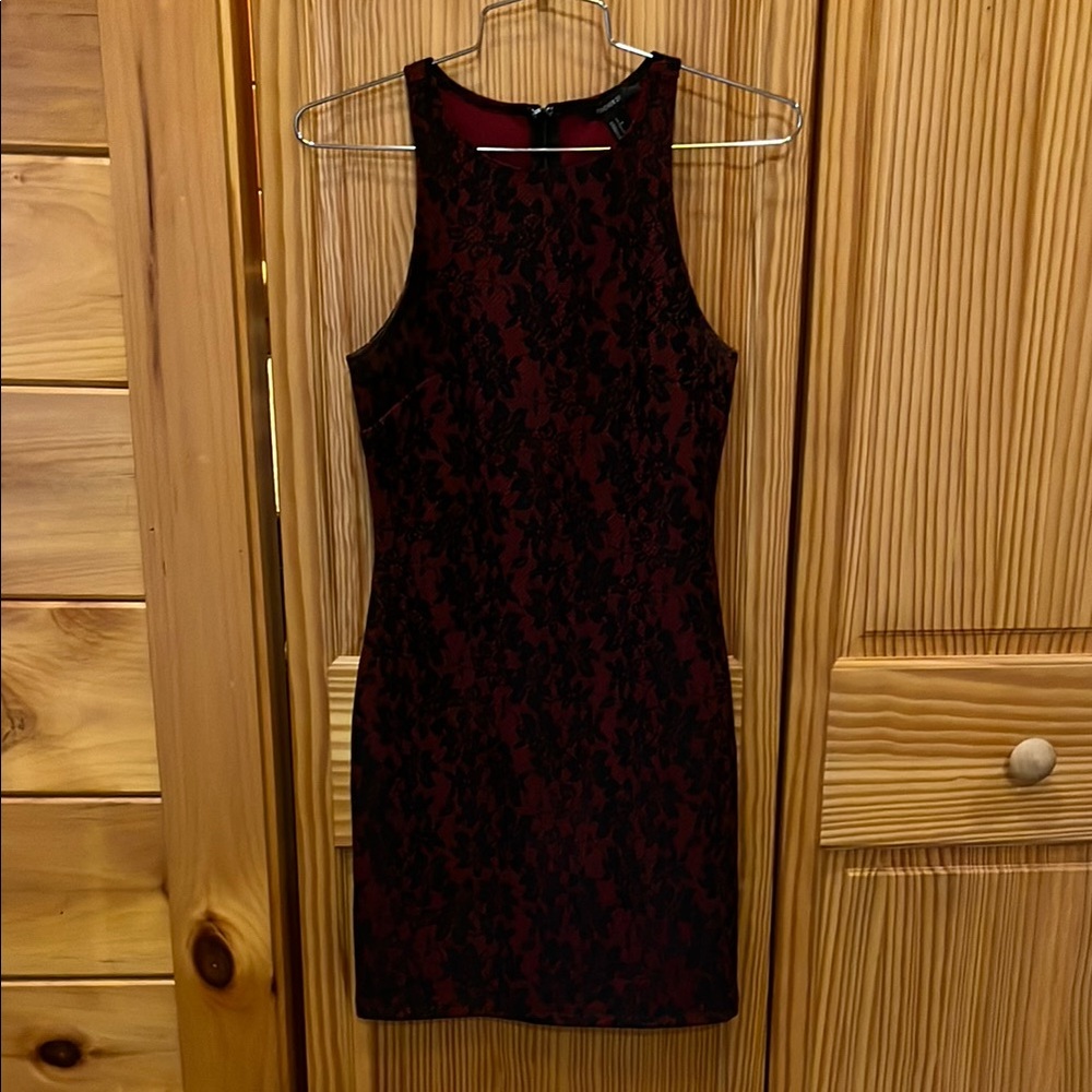 Black and Red Sleeveless Bodycon Halter Cocktail Dress